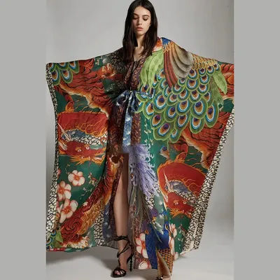 Veste de plage à motifs dragon et phénix, smock de plage, cardigan kimono, robe de vacances, bikini, chemise de soleil