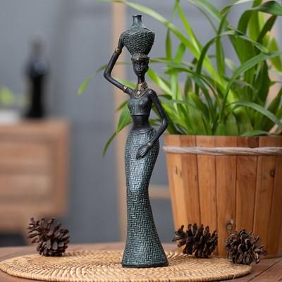Traditional Dame,'Folk Art Resin Sculpture of Javanese Woman Carrying Jug'