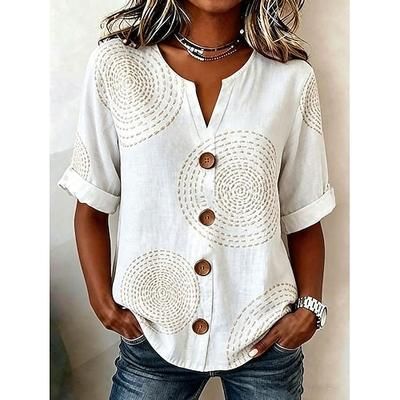 Per donna Camicia Stampato Grafico Geometrico Elegante Vintage Casual Manica 3/4 Scollo a V Top lunghi Casuale Quotidiano Ferie Bianco Estate Primavera