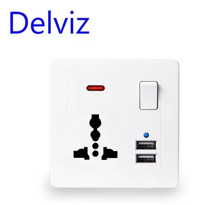 Delviz UK Standard Outlet, 2.1A Dual USB Charger speedy Port, LED indicator Wall Power Socket,13A Universal 3 Hole Socket 86type