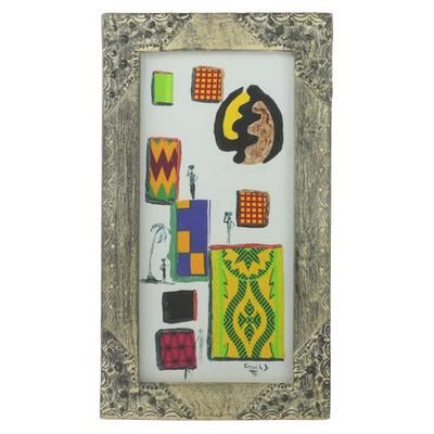 Silent Walk,'White Abstract Acrylic on Painting with Gye Nyame Symbol'