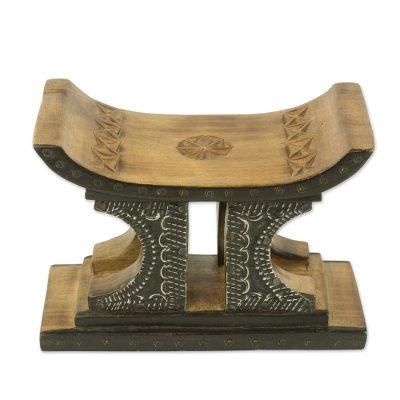 African Legend in Brown,'Sese Wood and Aluminum Mini Decorative Stool'
