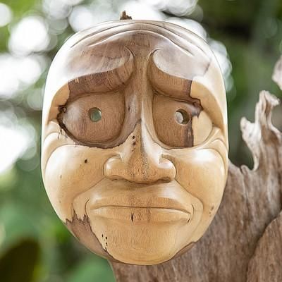 Sad Grandpa,'Hand-Carved Inspirational Hibiscus Wood Aged Man Mask'