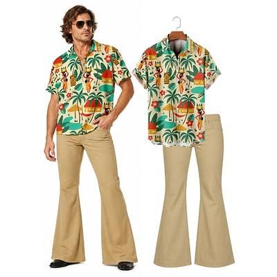 Set Retrò Vintage Anni '60 Hippie Pantaloni Abiti Camicie hawaiane Maniche corte Hippie Disco Costume Per uomo Halloween Carnevale Festival Musicale Feste Adulti Camicia Pantaloni