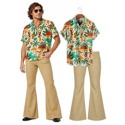 Set Retrò Vintage Anni '60 Hippie Pantaloni Abiti Camicie hawaiane Maniche corte Hippie Disco Costume Per uomo Halloween Carnevale Festival Musicale Feste Adulti Camicia Pantaloni