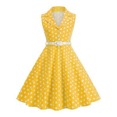 Anni 1950 Retrò Vintage Rockabilly Lunghezza Tè Vestito Abito Swing Vestito Svasato Senza maniche Pois Aderente Svasato Costume Ragazze Mascherata Tè Casual Quotidiano Bambini Vestito Cintura