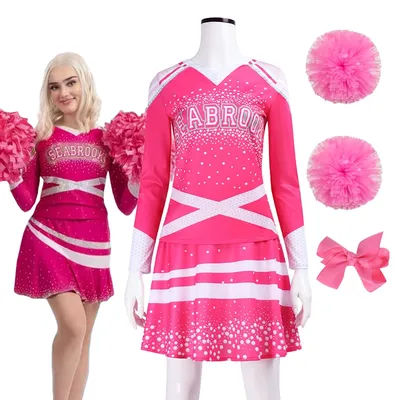 Zombies 3 Addison Cheerleader Cosplay Costumes Women School Uniform Long Sleeve Pink Dress With Pom Poms Halloween Party Outfit