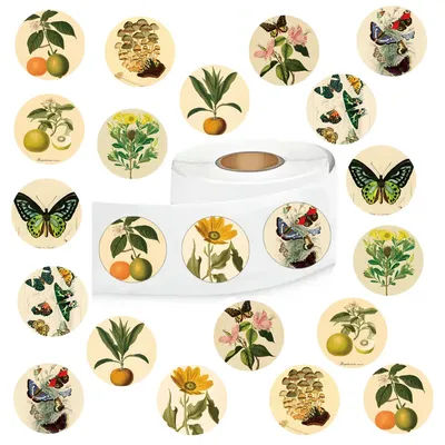 500pcs retro plants Graffiti Stickers, Aesthetics Decal Rolls Self Adhesive Seals Scrapbooking Envelopes Handmade,Party Supply