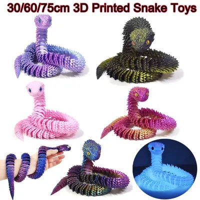 30/60/75cm 3D Printed Snake Toys Multi-joint Realistic Snake Animals Model Decompression Toys Desktop Decorations Gift