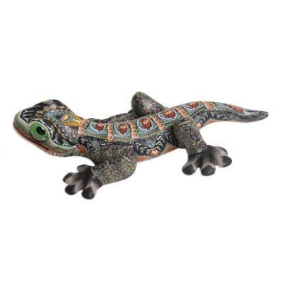 Lively Gecko,'Handcrafted Polymer Clay Gecko Sculpture (4 Inch)'