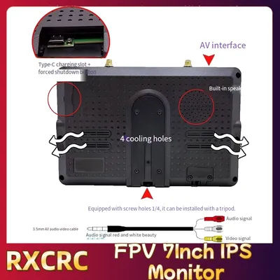 RXCRC 5.8G FPV 7 Inch Receiving Display Screen for Drone Racing Live Video Transmission Wireless Camera IPS 1024*600PX 600cd/㎡