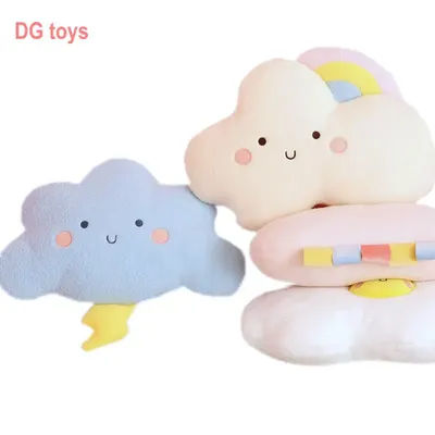 Cute Emotion Face Weather Pillow Stuffed Plush Thunder Dark Clouds Rainbow White Cloud Cushion Baby Bed Room Decor Home Decor