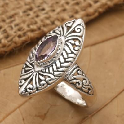 Bean of Wisdom,'Classic Bean-Shaped Faceted Amethyst Cocktail Ring'