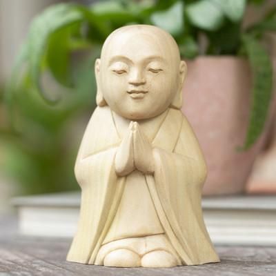 'Balinese-Made Hand-Carved Crocodile Wood Jizo Sculpture'