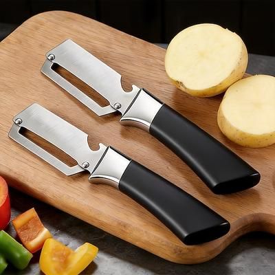2 pezzi pelapatate multifunzione in acciaio inossidabile con apribottiglie, gadget da cucina 2 in 1, pelapatate robusto per frutta e verdura, patate, carote, cetrioli, mele, utensile da cucina manuale