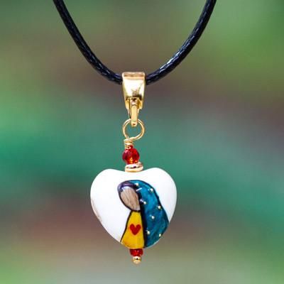 'Hand-Painted Howlite Lady of Guadalupe Pendant Necklace'