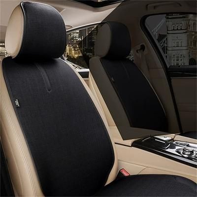 Set universale di coprischienale e poggiatesta per sedile auto in lino, protezione per schienale in tessuto traspirante, cuscino per schienale compatibile con airbag per la maggior parte di auto, SUV,