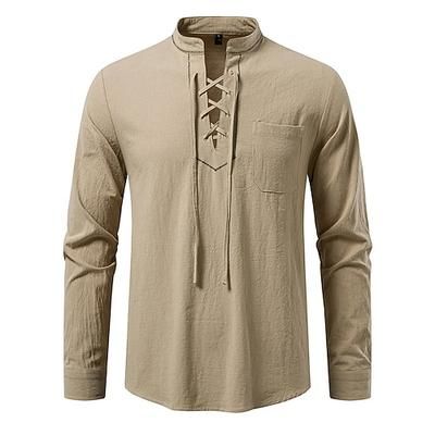 Medievale Rinascimento Camicia Lunghe Vichingo Texture effetto lino Costume Per uomo Halloween Carnevale Performance LARP Fiera Rinascimentale Adulti Camicia