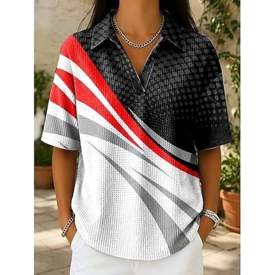 Per donna Top estivi Stampato Grafico Geometrico Elegante Vintage Classico Manica Corta Colletto a Camicia Top Regolari Casuale Quotidiano Nero Arancione Grigio Estate Primavera