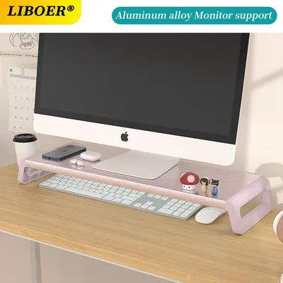 Universal Monitor Riser Stand Brushed Aluminum Alloy&ABS Support PC Screen Holder Bracket with Organizer Desktop Monitor Stand