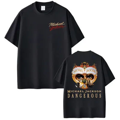 King of Pop Michael Jackson Dangerous Merch T-shirts for Men Women Harajuku Gothic Hip Hop T Shirt Cotton Oversized T-shirt