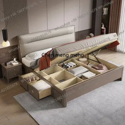 D1089 Simple Elegant Tall Bed Double Queen Pretty Bedroom King Frame Bed Luxury Lit Pliable Modern European Beliche Trendy Furni