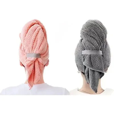 2 Pack Microfibre Hair Turban Towels 39.37x23.6in, Quick Dry Super Absorbent, For Women Girl Long Curly Wet Hair (Pink/Grey)