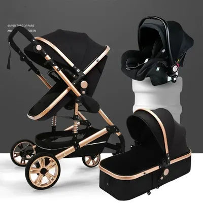 3 in 1 Luxury Baby Stroller Travel System with Car Seat ISOFIX Base High View Infant Pram Aluminum Frame Foldable Pushchair