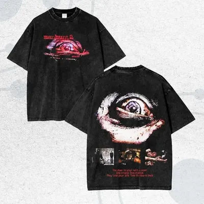 Horror Game Manhunt 2 Washed Tshirt Personality Clothes Suitable for All Seasons Plus Size Unisex Streetwear High Quality Soft