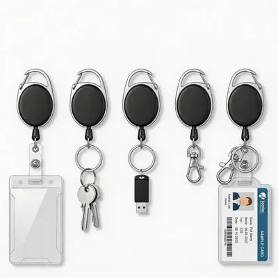Bdge reels Retractable,Badge Reel, Badge Reel, 5 Pack Retractable Badge Holders with Carabiner Belt Clip and Key Ring