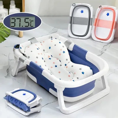 NEWReal-time Temperature Silicone Baby Take A Bath Bathtub Non-Slip Foot Bath Bucket Folding Bathroom With Temperature Sensing