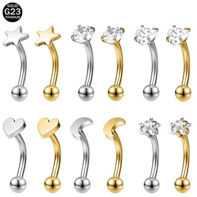 ZS 1PC 16G G23 Titanium Eyebrow Ring Internal Thread Bridge Piercing Curved Barbell Heart Star Shape Cartilage Earring 8mm