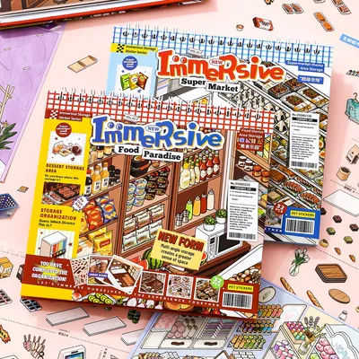 3D miniature immersive storage sticker book, exquisite illustrations, PET die cut stickers