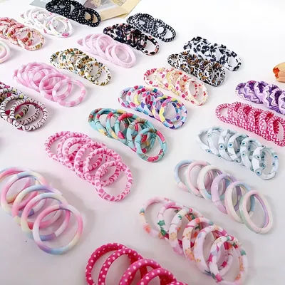 6 Pcs Cute Printed Scrunchies Children Girls Elastic Hair Rubber Bands Accessories Tie Hair Rope Ring Headdress Ponytail Holder