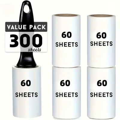 Value Pack 300 Sheets Lint Roller Sticky Pet Hair Remover Disposable Lint Remover Tool for Clothes Furniture Carpet Sofa