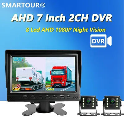 SMARTOUR 1080 Recording DVR 2 Truck Backup Camera AHD Night Vision with 7" Vehicle Rear View Monitor Support SD Card