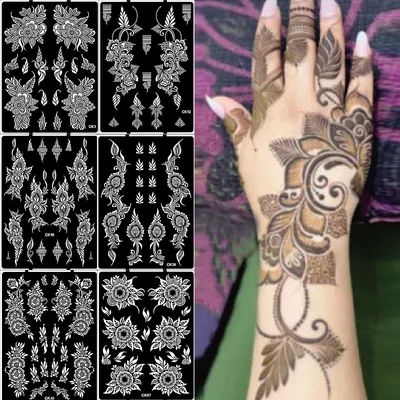 1 Sheet Flower Tattoo Stencil Waterproof Mehndi DesignHenna Tattoo Template for Women Body Painting Tattoo Tools