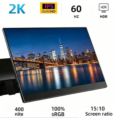 XAITH UCKY 2160*1440 14-inch 2K Portable Monitor 60HZ For Laptop XBox PS4 / 5 Switch TV Box Cell Phone PC Extension Mobile