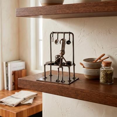 Charming Chef,'Recycled Metal Figurine of a Chef Cooking with Pots and Pans'