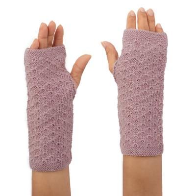 Passionate Pattern in Carnatio,'Knit 100% Baby Alpaca Fingerless Mitts in Carnation Pink'