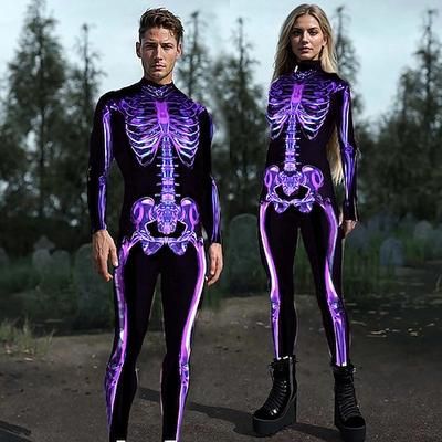 Tuta Intera Teschio Scheletro Costume Cosplay Body Costumi di Gruppo per Coppie di Halloween Costume Spaventoso Bambini Adulti Per uomo Per donna Halloween Carnevale Mascherata Costumi di Halloween