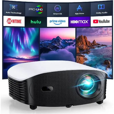 AI Smart Mini Projector WiFi Bluetooth 4K Compatible with Netflix/YouTube Auto Focus Dolby Audio Movie Projector Outdoor Movie