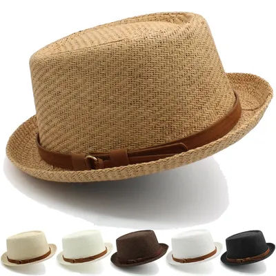 Chapeaux de tarte de porc en paille classiques pour hommes et femmes, chapeaux de soleil Fedora, casquettes Trilby, plaisancier d'été, plage, voyage en plein air, fête, taille US 7 1/4 UK L