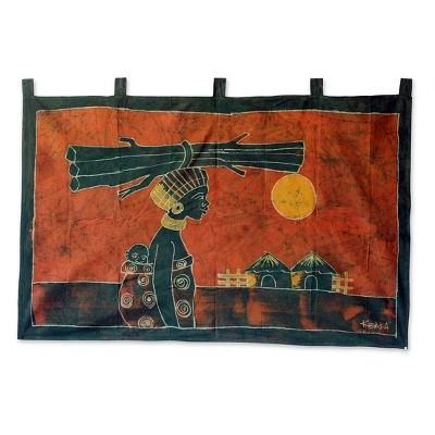 'Woman From the Farm' - Fair Trade Batik Cotton Wall Hanging