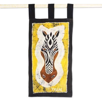 Zebra I,'Batik Cotton Zebra Wall Hanging in Yellow from Ghana'