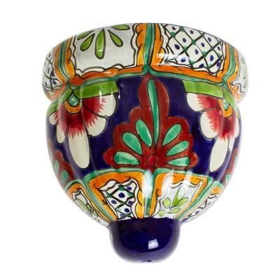 Garden Flowers,'Handmade Talavera-Style Ceramic Wall Planter'