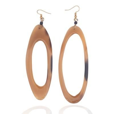 'Artisan-Made Oval Caramel Brown Dangle Earrings from Ghana'