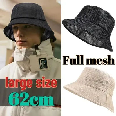 Chapeaux Bob Respirants Entièrement en Maille Grande Taille pour Homme et Femme, Chapeau de Soleil de Pêche en Plein Air, Casquette de Plage Panama Grande Taille 58cm 60cm 62cm
