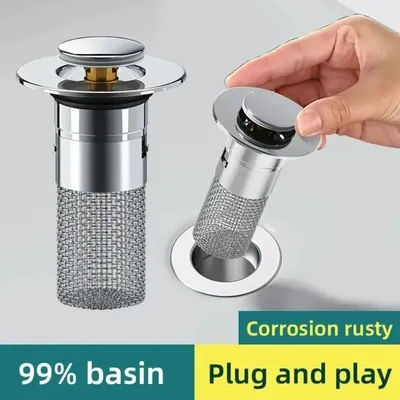 Bathroom Sink Pop-Up Drain Strainer, Removable Stainless Steel Hair Catcher Drain Filter, Anti-Clog Drain Stopper Plug for US