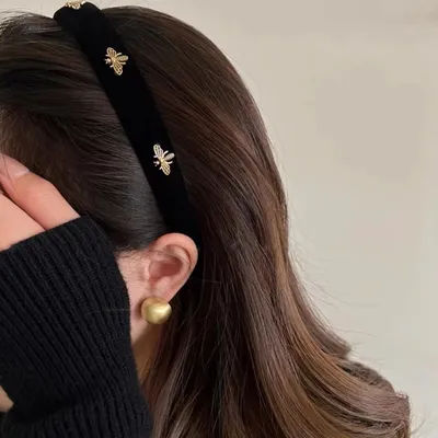 1PC Velvet Bee Fabric Face Wash Hairband Women's High Cranial Top Headband Pressure Hair Out Hair Cards Hair Accessories